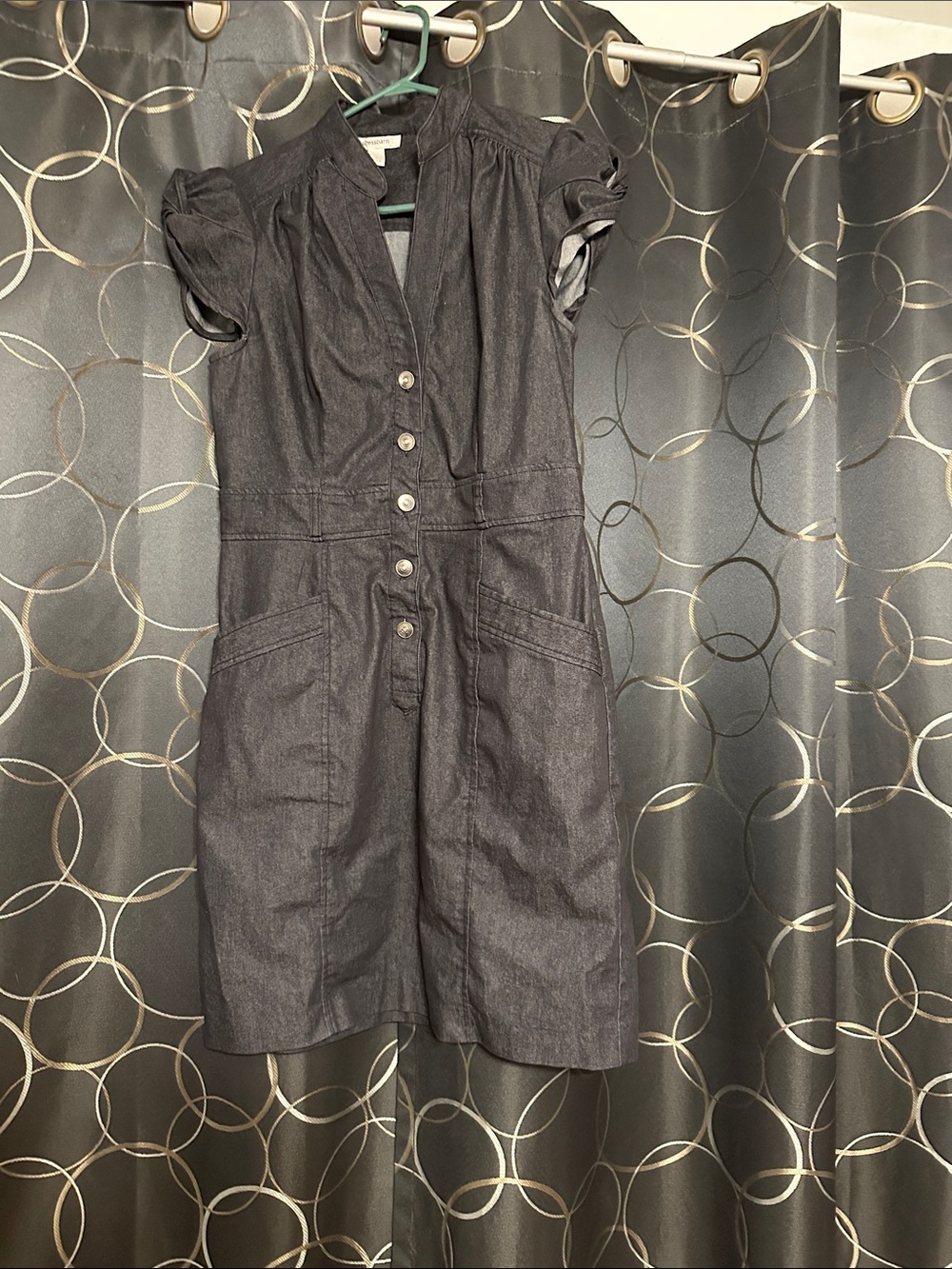 dressbarn Navy Button-Front Short Sleeve Mini Dress
